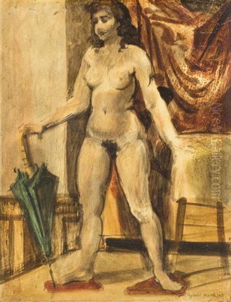 Nude Woman (rect) And Sketch (verso) (2 Works) Oil Painting by Reginald Marsh