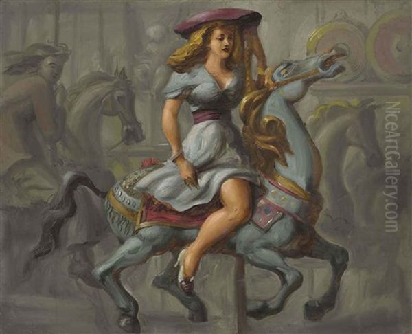 Merry-go-round (recto/verso) Oil Painting by Reginald Marsh