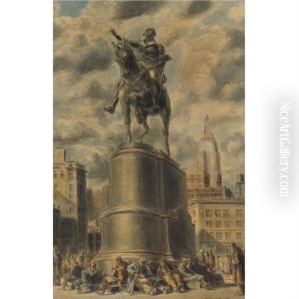 Washington Takes Union Square Oil Painting by Reginald Marsh