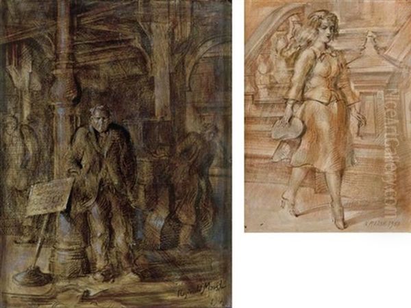 Under The El (+ Walking Woman, 1950, Verso) Oil Painting by Reginald Marsh