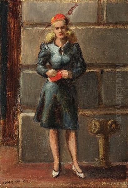 Woman In Blue Dress Oil Painting by Reginald Marsh