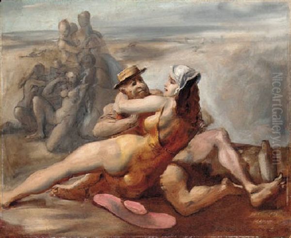 Figures On A Beach Oil Painting by Reginald Marsh