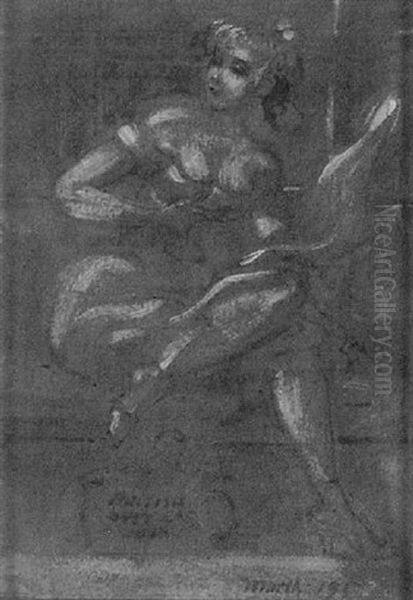 Untitled (seated Woman With Newspaper) Oil Painting by Reginald Marsh