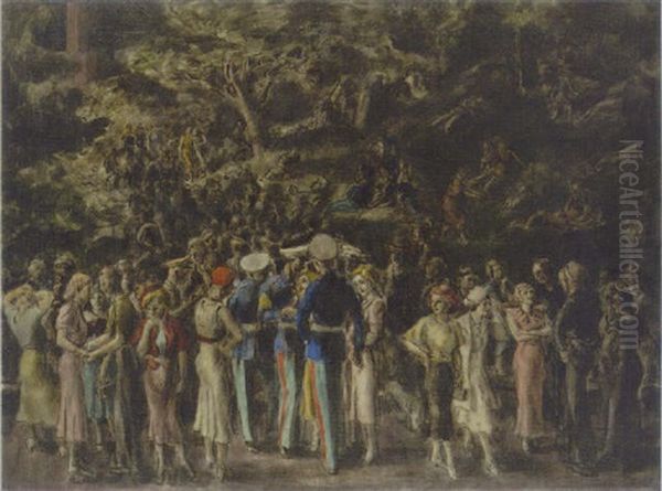 Evening, Central Park (marines In Central Park) Oil Painting by Reginald Marsh