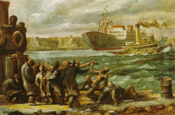 Dock Scene Oil Painting by Reginald Marsh