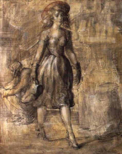 Girl Walking On City Street Oil Painting by Reginald Marsh