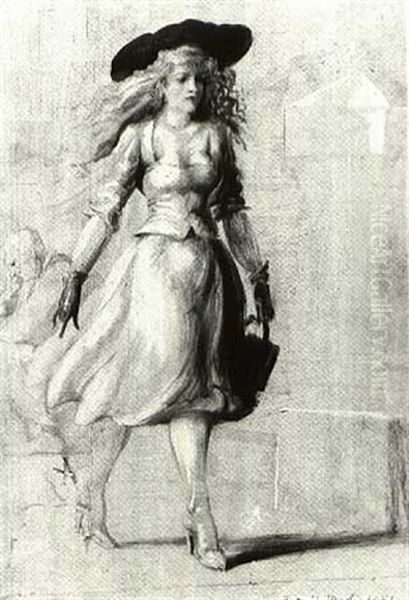 Young Woman Walking By A Stoop Oil Painting by Reginald Marsh