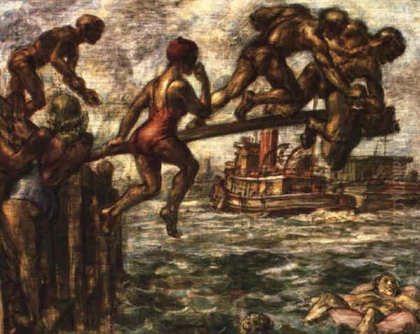 Swimming In The Hudson Oil Painting by Reginald Marsh