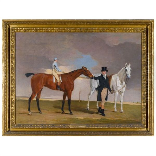 Lord Rous's Racehorse "shrapnell", With His Trainer, Dixon Boyce, And Jockey, William Arnull Up Oil Painting by Benjamin Marshall