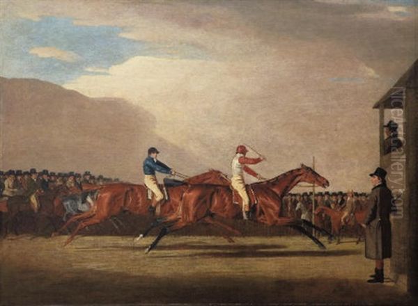 A Match Between "eagle" And "bobtail" At Newmarket Oil Painting by Benjamin Marshall