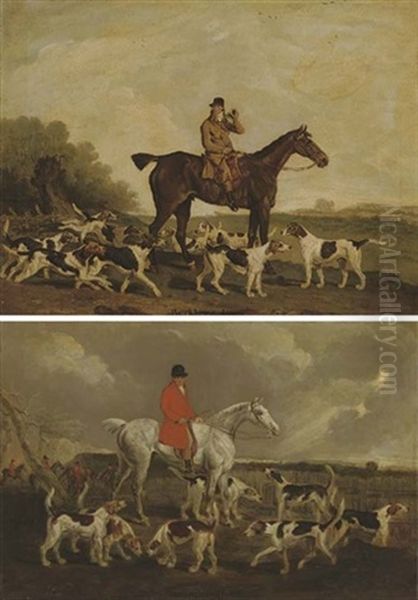 The 3rd Earl Of Darlington And His Foxhounds (+ The Berkeley Hunt: Thomas Oldaker On His Favourite Horse "brush", Larger; Pair) Oil Painting by Benjamin Marshall