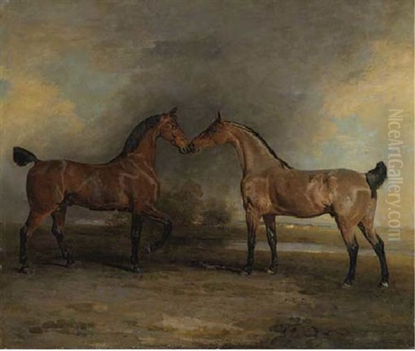 The Carriage Horses Of Albemarle Bertie, 9th Earl Of Lindsey, At Grass Oil Painting by Benjamin Marshall