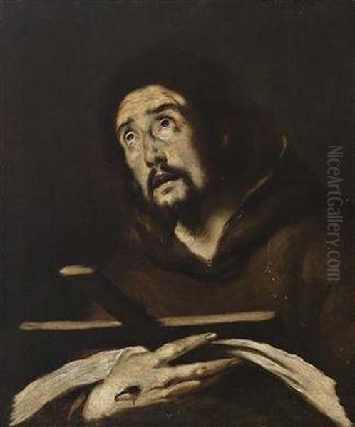 Saint Francis Venerating The Cross Oil Painting by Bernardo Strozzi