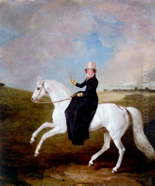 Portrait Of Mary Musters On A Grey Horse Oil Painting by Benjamin Marshall