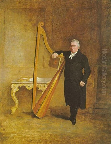 Portrait Of Griffith Owen, Harpist To The Corbet Family Of Tywyn Oil Painting by Benjamin Marshall