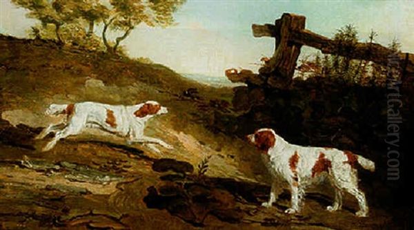 Two Spaniels In A Landscape Oil Painting by Benjamin Marshall