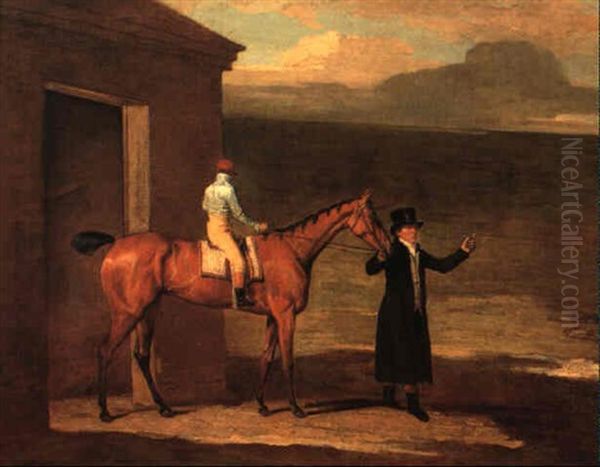 Lord Stawell's Racehorse 'mockingbird' Exiting A Rubbing Down House by Benjamin Marshall