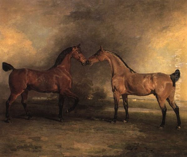 The Ninth Earl Of Linsey's Carriage Horses At Grass Oil Painting by Benjamin Marshall