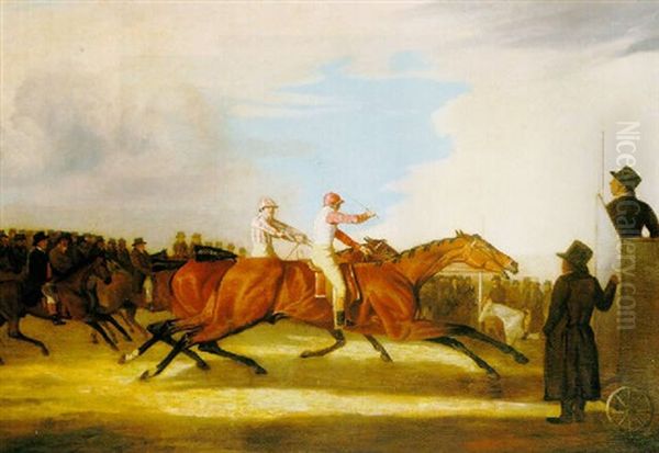 A Match Between Sir Charles Bunbury And Colonel Mellish At  Newmarket Oil Painting by Benjamin Marshall