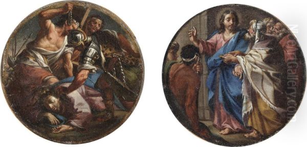 Christ Carrying The Cross; And The Tribute Money Oil Painting by Bernardo Strozzi