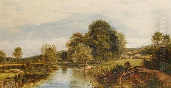 A Quiet Day, Ditchford Mill Stream, Worcestershire Oil Painting by Charles Marshall