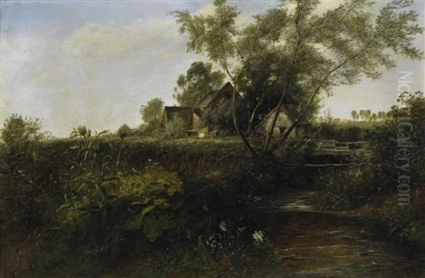 Englisches Bauerngehoft Am Bachlauf Oil Painting by Charles Marshall