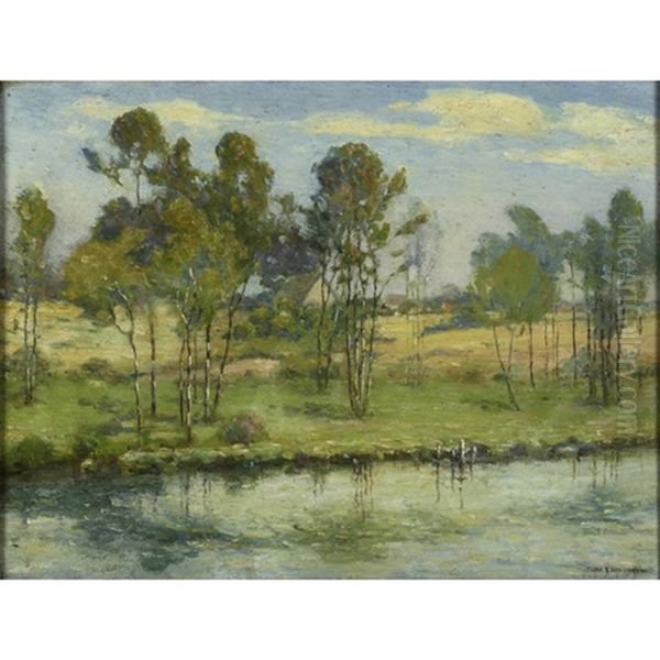 A River Landscape Oil Painting by Clark S. Marshall