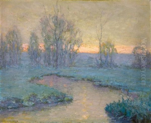 Sunrise Landscape With Trees And Pond Oil Painting by Clark S. Marshall