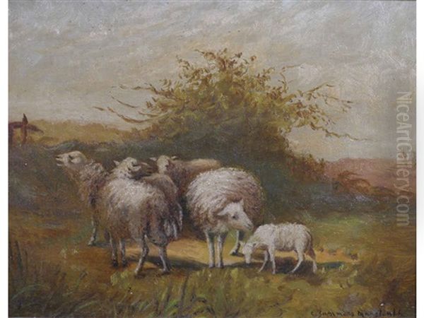 Sheep In Landscape Oil Painting by Clark S. Marshall