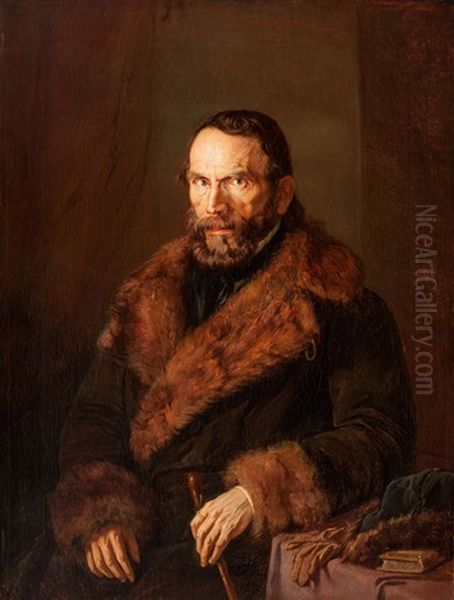 Portrait Of A Bearded Man In A Fur Coat Oil Painting by James Marshall