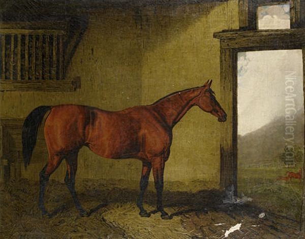 Cobweb In A Loose Box With Her Foal At The Door (engraved By J. Webb) Oil Painting by Lambert Marshall