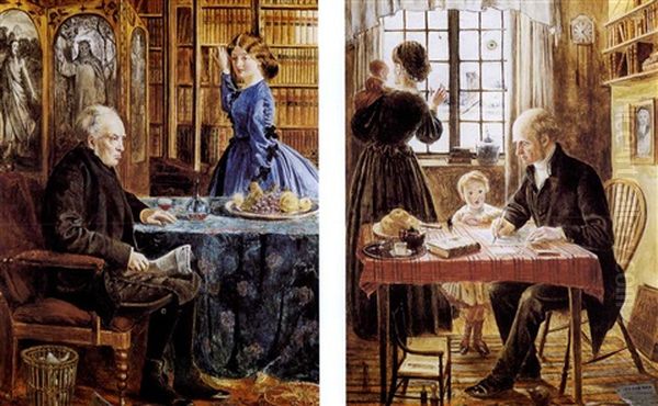 Scenes Of Clerical Life; The Countess Czerlaski And Her     Brother, And The Rev. Amos Barton And His Family (2) Oil Painting by Peter Paul Marshall