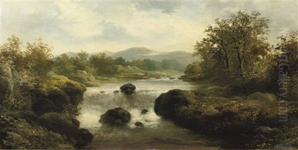 A Landscape With A Waterfall And Mountains Oil Painting by Robert Angelo Kittermaster Marshall