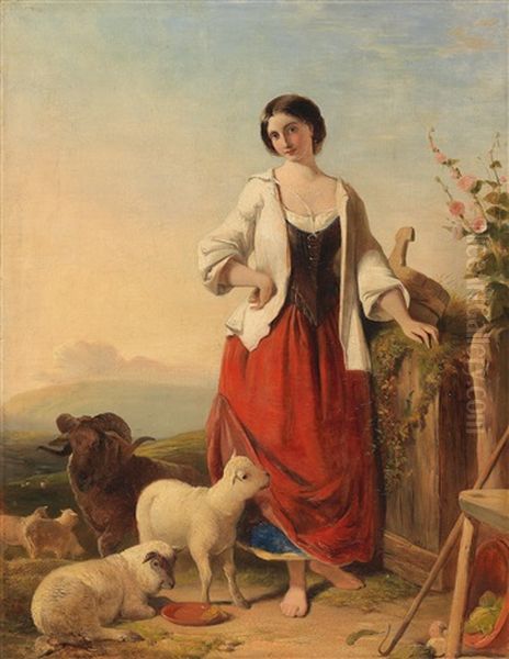 Shepherdess Against An Open Landscape Oil Painting by Thomas Falcon Marshall