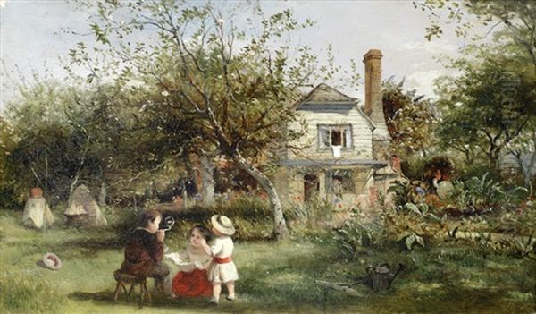 Children Playing In The Orchard Oil Painting by Thomas Falcon Marshall