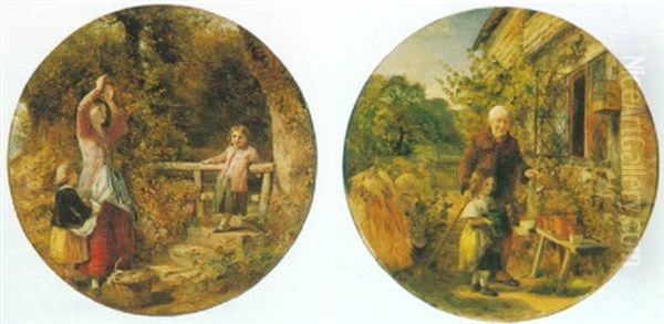 Picking Berries (+ The Young Gardener; Pair) Oil Painting by Thomas Falcon Marshall