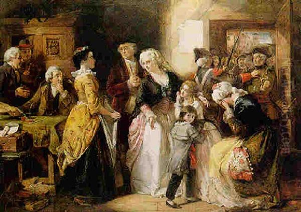 The Arrest Of Louis Xvi And His Family At The House Of The Registrar Of Passports, At Varennes In June, 1791 Oil Painting by Thomas Falcon Marshall