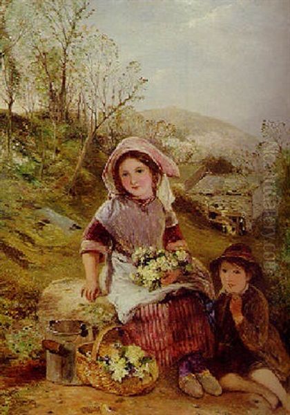 Gathering Primroses Oil Painting by Thomas Falcon Marshall