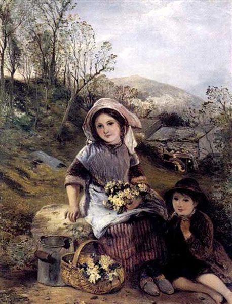 Gathering Primroses Oil Painting by Thomas Falcon Marshall