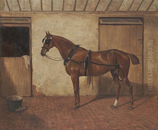 A Bay Horse In A Stable Oil Painting by William Elstob Marshall