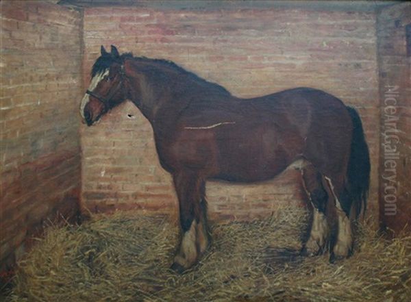 A Shire Horse In A Stable Oil Painting by William Elstob Marshall