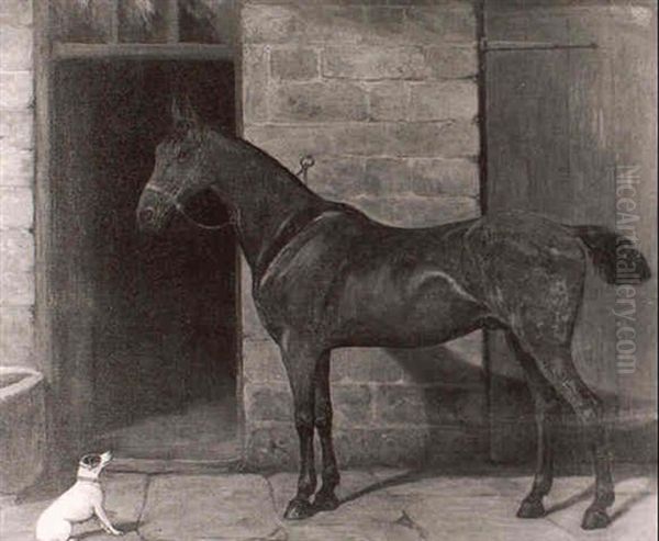 A Horse Outside A Stable Oil Painting by William Elstob Marshall