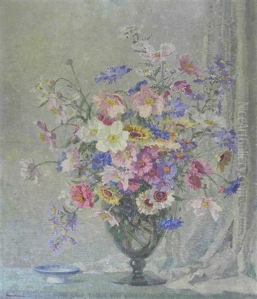 Still Life Of Summer Flowers Oil Painting by Freda Marston