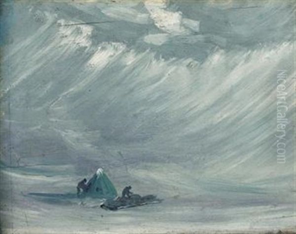 Sledging Camp In A Blizzard Oil Painting by George E. Marston