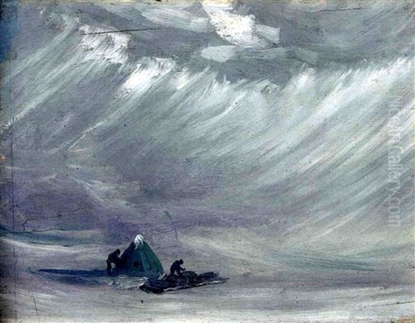 Sledging Camp In A Blizzard Oil Painting by George E. Marston