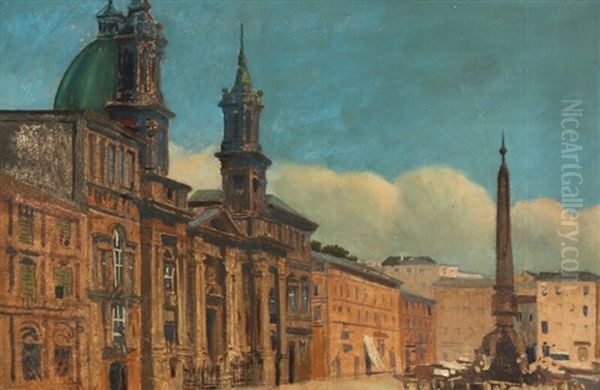 Townscape From Piazza Navona In Rome Oil Painting by Wilhelm Nicolai Marstrand