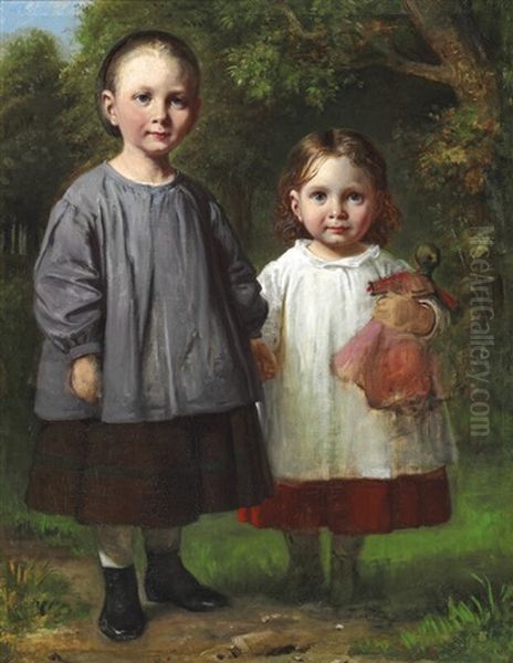 Two Little Girls Oil Painting by Wilhelm Nicolai Marstrand