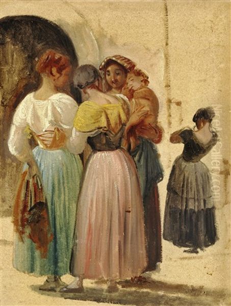 A Group Of Italian Women Oil Painting by Wilhelm Nicolai Marstrand