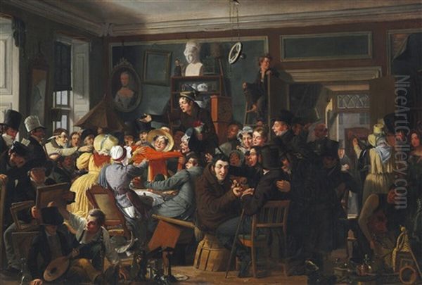 An Auction Scene Oil Painting by Wilhelm Nicolai Marstrand