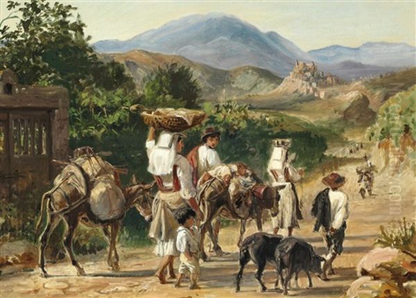 Italian Farmers On Their Way To Town by Wilhelm Nicolai Marstrand